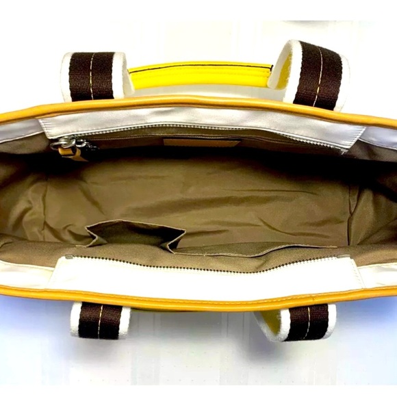 COACH Hampton Nylon Sateen Leather Handbag, ivory and yellow - Picture 4 of 7